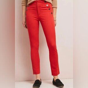 Anthropologie The Essential Slim Red Button Details Tailored Trousers Pants